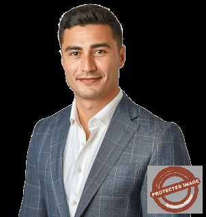 Confident Businessman in Blue Plaid Suit (1) 1